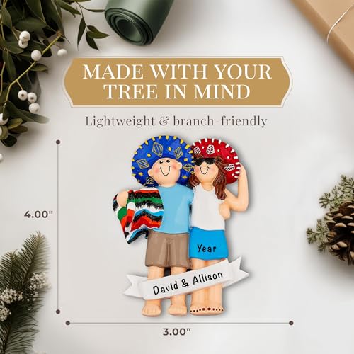 Personalized Mexico Ornament 2026 for Honeymooners, Vacation Souvenir - color: White & Blue Mexico