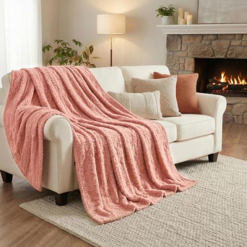 Superior Fleece Boho Jacquard Blanket, Decorative Blankets for Bedroom, Sofa, Fuzzy, Plush, Fluffy, Soft, Cute Room Decor, Beautiful Cover, Comfort Essentials, Arctic Collection, Throw XL, Blush - color: Blush, size: Throw XL