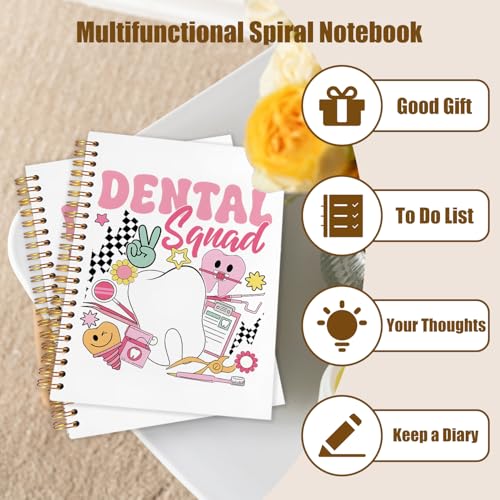 Dentist Gifts Notebook, Dental Hygienist Assistant Gifts Journal, Preppy Pink Dental Squad Spiral Notebook Journal for Note Taking, Dentist Office Supplies, 5.5x8.3 Inch - color: dental squad