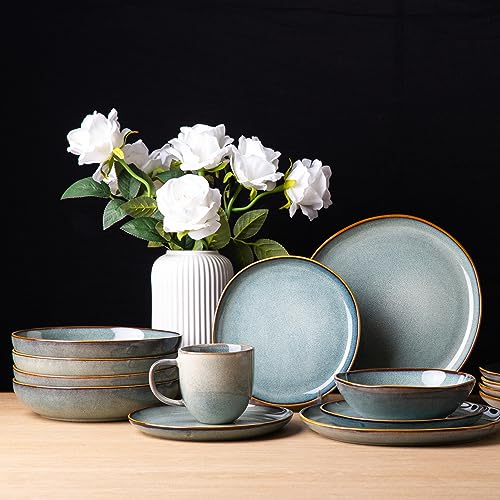 AmorArc 8.5’’ Ceramic Pasta Bowls Set of 4, 36oz Large Stoneware Bowls Set - color: Ocean Blue, size: Set of 4