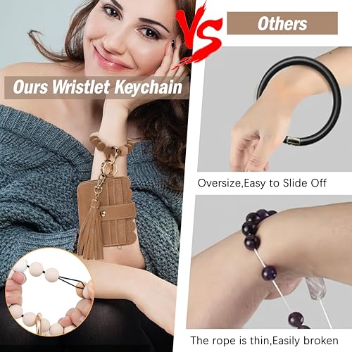 Wristlet Wallet for Women with Keychain – RFID Card Holder Small Wallet Wristlet with Key Ring - color: Camel, style: Classic