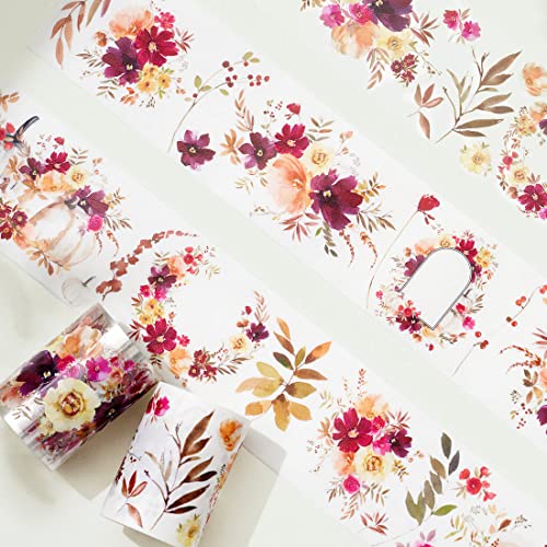 WT Autumn Rose Wide PET Tape, Single Roll, Original Designs, Floral Decorative Tape, Transparent Craft Tape for Bujo Planner & DIY Supplies, Watercolor Flowers - color: WT Autumn Rose Wide PET Tape