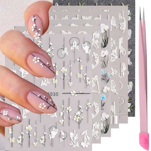 Flower Nail Stickers for Nail Art Plum Bossom Nail Decals for Women - color: Colorful-13