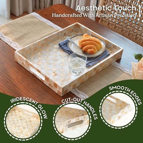 CHI AN HOME 16"x12" Capiz Shell Decorative Serving Tray with Handles, Ivory - color: Ivory