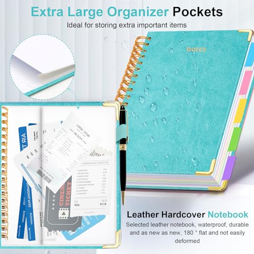 Hardcover Spiral Notebook 8.5"x11" Journal Notebook with Tabs and Removable Dividers 300 Pages 5 Subject Notebook College Ruled, Faux Leather Spiral Bound Notebook for Women School Work(Blue) - color: Blue, size: 8.5"x11"(A4)