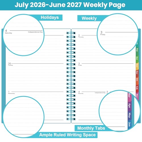 2026-2027 Planner - Planner 2026-2027, Weekly and Monthly Planner with Tabs, July 2026 - June 2027, 6.25" × 8.3", Strong Twin-Wire Binding - color: Green