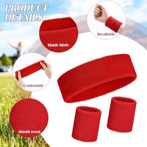 Sweatbands and Wristbands Set, Women, Men - color: Red