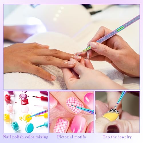 Jeffdad Nail Dotting Tool, 4 Pcs Professional Double-ended Nail Art Tools with Box, Dot Pen Metal Dot pen Nail Polish Paint Pen Dot Diamond Pattern Stainless Steel Dotting Tools Nail art(color) - color: color