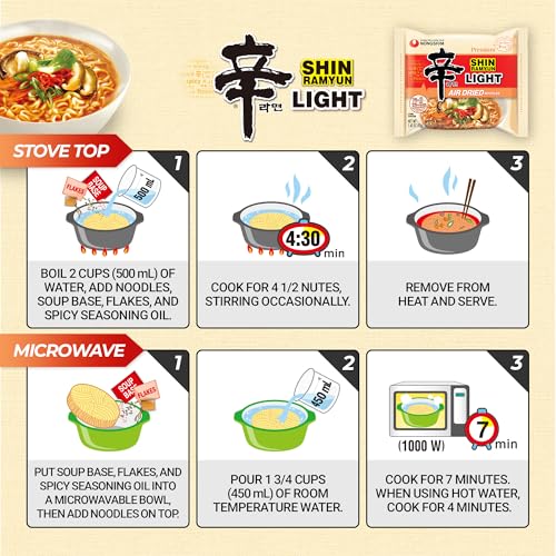 Nongshim Shin Ramyun Light, Air-Dried Korean Ramen Noodles, 4 Pack