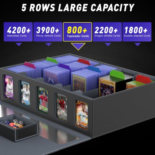 Gomyrod 5 Row 800+ Trading Card Storage Box with Commander Display - color: Black/Grey, size: 800+