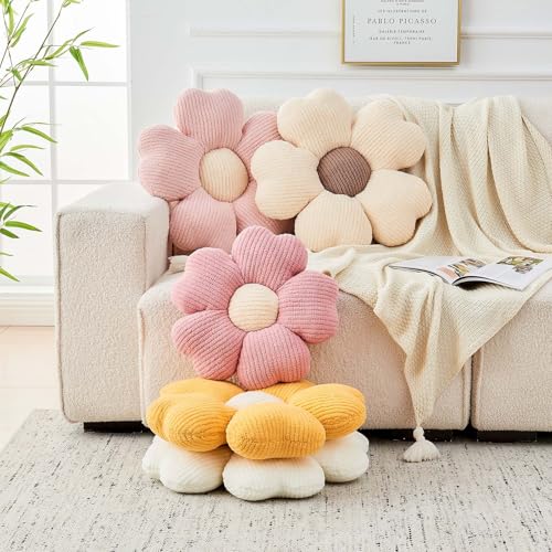 Kcvvcr Flower Throw Pillow, Cute Flower Shaped Pillow Decorative Throw Pillow for Bed Couch, Soft Daisy Pillows Floor Seating Cushion Cushions (19.6 Inch Pink) - color: Pink, size: 19.6 Inch