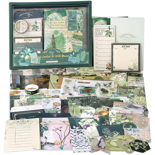 Draupnir Scrapbooking Supplies Kit,Vintage Botanical Aesthetic Scrapbook Kit for Junk Journal, Stationery,Bullet A6 Grid Notebook DIY Scrapbook Birthday Craft Gift for Teen Girl Kid Women - color: Forest