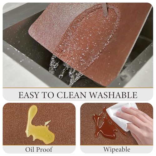 Vinyl Placemats Set of 6-12x17 Inch - Heat Resistant Washable Place Mats Waterproof Non-Slip Wipeable Table Mats for Dining Table Decor, Indoor/Outdoor Plastic Mat - color: Brown