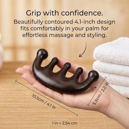 Melune Black Sandalwood 4-in-1 Gua Sha Massage Tool for Face, Scalp & Neck
