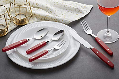 ANNOVA Silverware Set, Retro/Rivet Colorful Stainless Steel Tableware Kitchen Flatware Set Utensils, Includes Dinner Knives, Forks, Spoons, Salad Forks & Dessert Spoons (Red, 20 Pieces) - color: Red