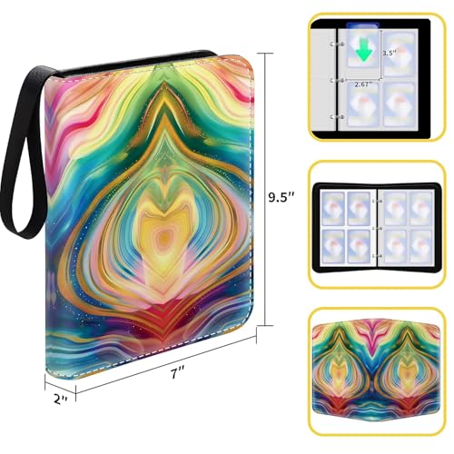 Card Binder 400 Pockets, 50 Sleeves Large Binder Trading Cards Holder 4 Pocket, Storage Organizer, Album Folder Case Protector Collector Gift Rainbow Colored Swirls Golden Glitter - color: Rainbow Colored Swirls Golden Glitter, size: 4 Pocket