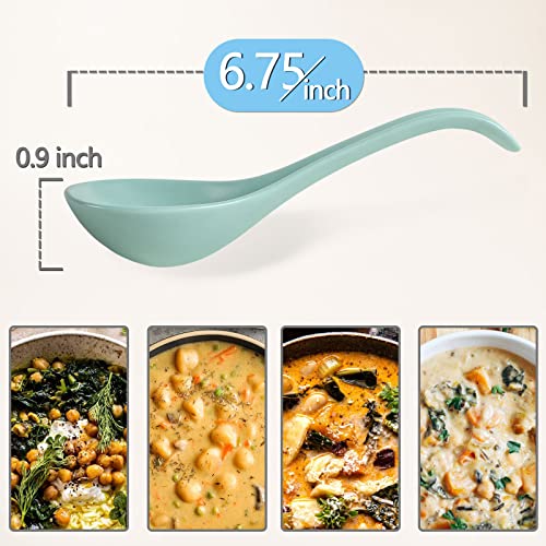 Teal Ceramic Soup Spoons Set of 6, 6.75 inch Ramen & Pho Spoons for Noodles, Stews, Wonton & Dumpling, Dishwasher Safe - size: 6.75 inch - Teal
