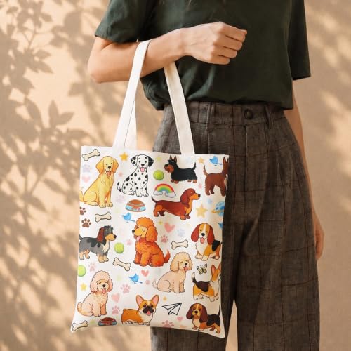 Canvas Tote Bag,Aesthetic Tote Bag,Cute Totebag with Buckle & Pocket,Reusable Canvas Bags,Cat Dogs Gifts for Grocery - color: Dog