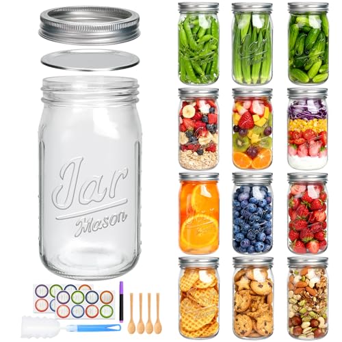 Accguan 12Pack 32oz Wide Mouth Mason Jars with Lids, Air Tight, Food Grade