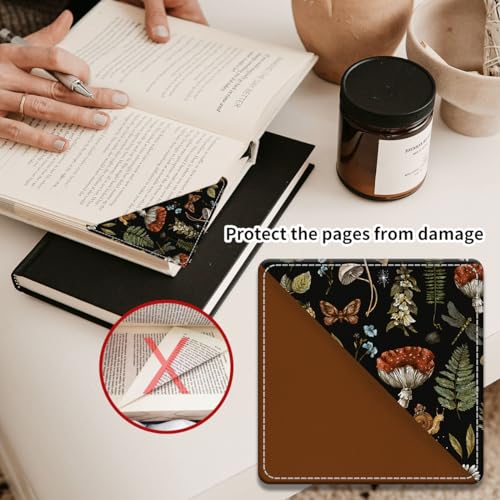 Cute Leather Bookmarks, Fun Triangle Making Corner Bookmark, Book Accessories for Reading Book Lovers, Unbreakable Page Markers for Women Men Cute Boho Mushroom - color: Cute Boho Mushroom