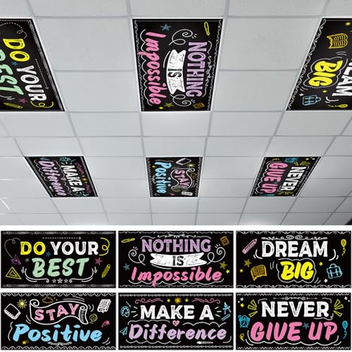 6Pcs Inspirational Fluorescent Light Covers for Classroom Ceiling Light 4x2Ft Motivational Word Magnetic Lights Cover Filter Easy Install for Back to School Office Hospital Ceiling Supply (Blackboard) - color: Blackboard