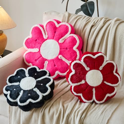 Flower Shaped Decorative Throw Pillow Cushion for Bed Couch, Cute Flower Plush Throw Pillows Home Decor Floor Pillow Seating Cushions (Hot Pink, 17.7 Inches) - color: Hot Pink, size: 17.7 Inches