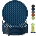Coasters for Drinks 6 Pack Drinking Coasters with Holder,Heat Resistant Silicone Cup Mat Tabletop Protection,Non-Slip Rubber Coaster for Kinds of Cups (Blue) - color: Blue