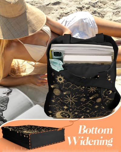 Miss Adola Canvas Tote Bag with Matching Makeup Pouch - color: Sun Moon Sign