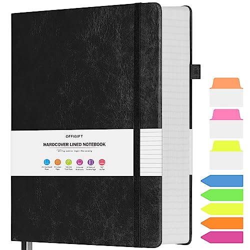 College Ruled Notebook 8.5" x 11", 312 Numbered Pages Lined Leather Journal - color: Black, size: A4