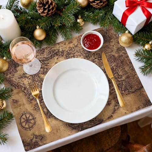 Nautical Maps Table Placemats Set of 4 Place Mats Linen Wipeable Placemats Waterproof Rectangle Table Mat for Kitchen Dining Dinner 18 X 12 Inch - color: Nautical Maps
