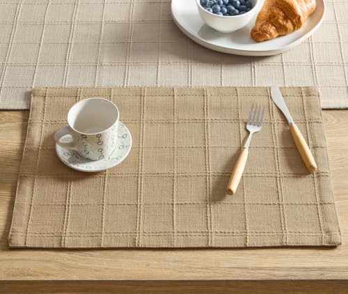 ZeeMart Linen Checked Farmhouse Placemats Set of 6, Camel 13x19in - color: Camel, size: Set of 6