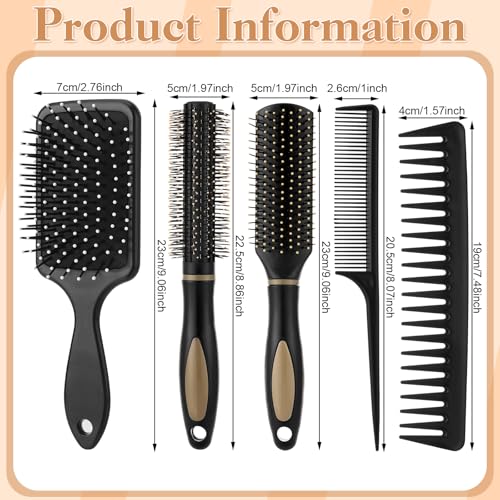 5Pcs Hair Brushes for Women Hair Comb Set Detangler Brush for Men and Women Wet, Dry, Curly and Straight Hair - color: Black