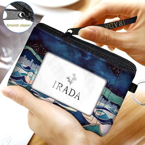 IRADA ID Case Wallet Keychain with Clear ID Window Zipper Cute Coin Purse for Women Water Resistant Small Coin Pouch-Green Mountain Moon Lake Keychain Wallet - color: Mountain Moon Lake-Keychain Wallet-Green