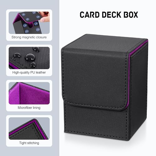 ZLCA Card Deck Box for Trading Cards,PU Leather Magnetic Card Storage Box Fits for TCG CCG Magic Game Cards(Black Set) - color: 4pcs-Multicolor, size: B-Vertical