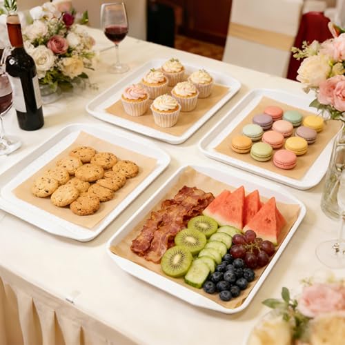 TP 17x12 Inch Plastic Serving Trays Set of 8, Durable Serving Platters with Anti-Slip Dots, BPA-Free Stackable Food Tray for Party, Family Gathering, BBQ,White - color: White, size: 17inch