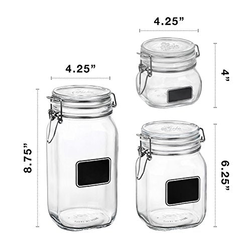 Bormioli Rocco Fido Chalkboard Label Jar, Set of 3, (17.5 oz,33.75 oz,50.75 oz.) - size: 17.5 oz/33.75 oz/50.75 oz