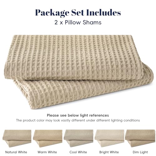 PHF Cotton Waffle Pillow Shams King Size, 20" x 36", Khaki, No Insert - color: Khaki, size: 36" x 20" (Pack of 2)