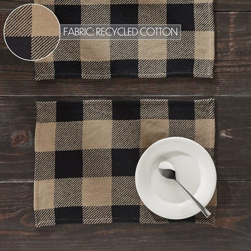 VHC Brands Placemat 13x19 Set of 2, Cotton Dining Room, Kitchen Placemat, Dining Table Placemats, Place Mat, Black Check Collection, Rectangle 13x19, Country Black, 6 Pack 12 Pack - color: Country Black, size: 12 pack