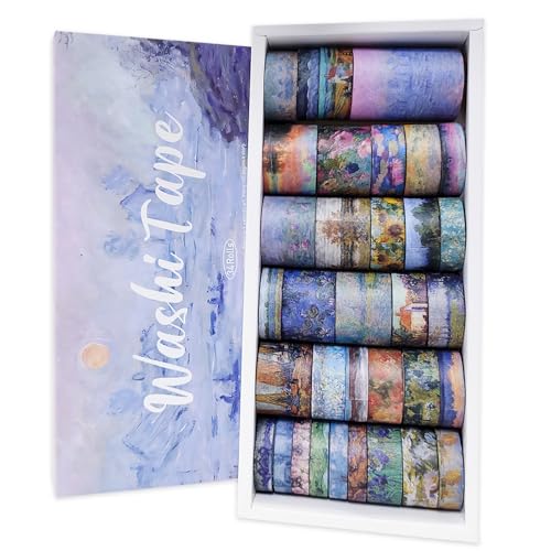 Bomichi 34 Rolls Oil Painting Aesthetic Washi Tape Set - color: Purple Oil Painting