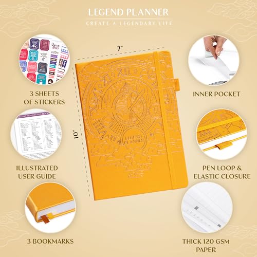 Legend Planner PRO Weekly & Monthly, Large Undated, 7”x10”, Yellow - color: Amber Yellow + Gold Foil