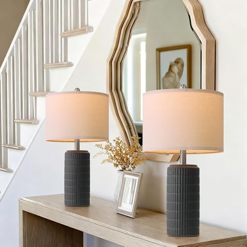 PoKat 23" Matte-Textured Ceramic Table Lamps Set of 2 for Bedroom, Stone-Like Modern Bedside Lamps for Night Stands, Farmhouse Nightstand Table Lamps Decor for Living Room End Table Black - color: Matte Black