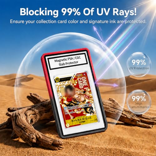 Magnetic PSA/CGC Slab Protector with Foldable Kickstand - UV Protection Tempered Glass & Aluminum Metal Bumper for 35PT PSA CGC CSG AGS, 9-Point Secure Lock Display Guard & Clear View (Black/Red) - color: Black/Red, size: PSA Card Case