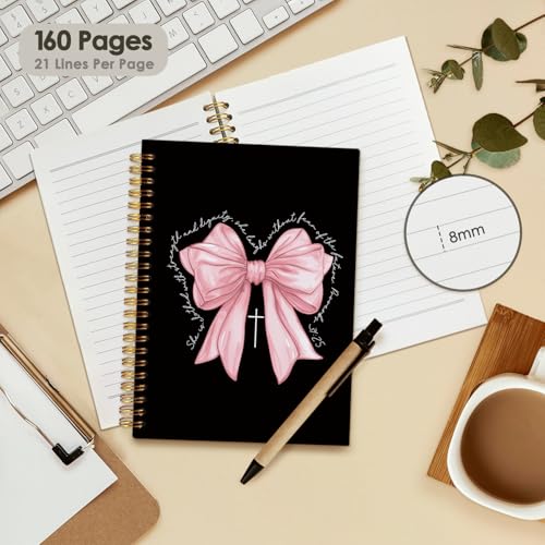 Bible Journal for Women Girls, Pink Bow Christian Girl Energy Journal, Christian Gifts Prayer Journal for Woman, Cute Gifts Preppy Cute Notebook, Pink Bow Coquette Stuff Notebook 5.5x8.3 - color: Pink Bow - Proverbs 31:25 - Pink Bow