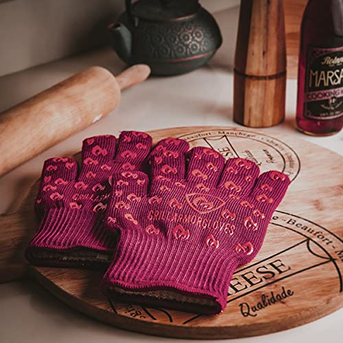 Grill Armor Oven Gloves with Fingers – 932°F Heat, Fire & Cut Resistant Mitts for BBQ, Grill, Cooking, Grilling, Baking, Smoker & Fire Pit - color: Red, size: Small Standard Cuff
