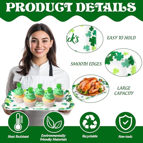 JarThenaAMCS 3Pcs Happy St. Patrick' s Day Serving Trays Shamrock Reusable Serving Dishes Lucky Clover Platter for Irish Holiday Party Sharing Snacks Fruits Dessert, 13 x 10 Inch - style: Happy St. Patrick' s Day