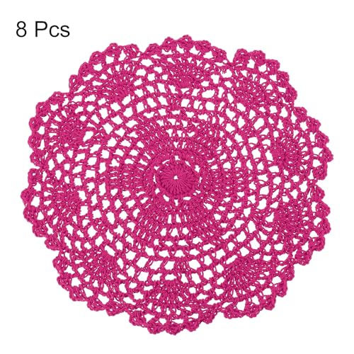 uxcell Crochet Doilies, 8Pcs 8" - Handmade Crochet Cotton Coaster, Round Lace Placemats with Floral Patterns for Wedding Party Decoration (Rose Red) - color: Rose Red