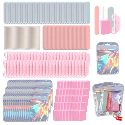 50 Set Disposable Manicure Kit Set, Press On Nail Tool Kit (Pink-50pcs) - color: Pink-50pcs