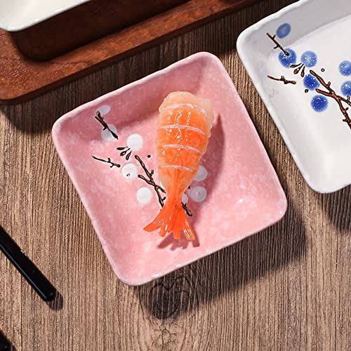 Ceramic Japanese Soy Sauce Dish Set of 4, 3.22‘’ Square Small Sushi Dishes