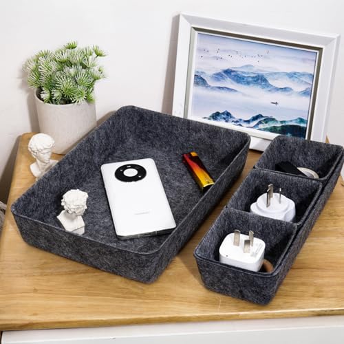 Felt Desk Drawer Organizer, 8pcs Shallow Storage Trays Bins, Office Accessories Box Inserts College Jewelry & Makeup Boxes Containers(Black) - color: Black