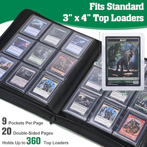 Top Loader Binder, 9-Pocket Trading Card Album, Holds 360 Top Loaders - color: Green Mushroom Frog